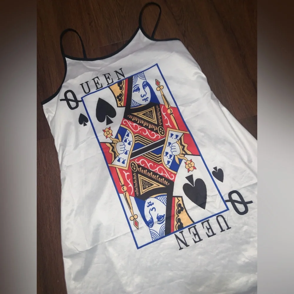 Queen of hearts slip dress lounge sleep sparkles casual sexy M winter mini - Picture 3 of 4